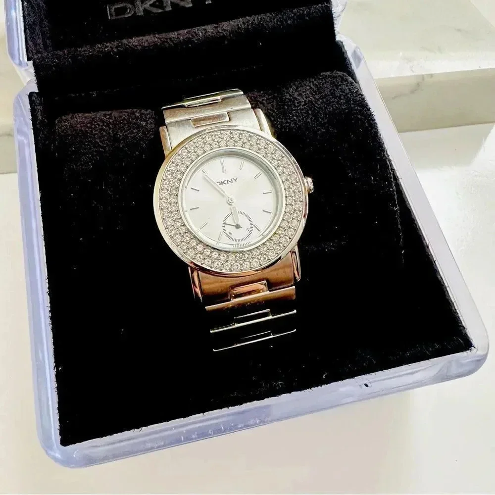 DKNY Stainless Steel With Pave Rhinestone/Crystal Watch Style 3495
